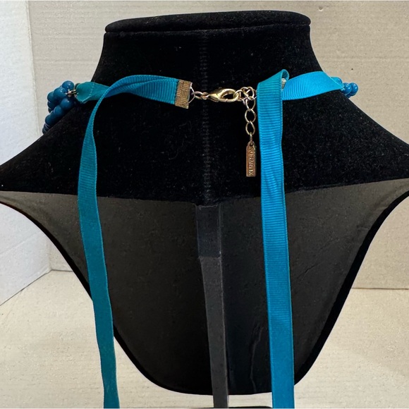 Sugarfix Teal Layered Multi Strand Acrylic Statement Necklace Ribbon Tie Detail - Picture 7 of 16